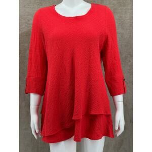 IC by Connie K Top Womens Medium Orange Tunic Textured Layered Stretch Lagenlook